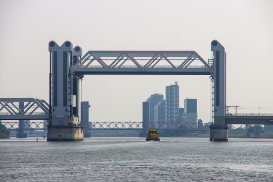RPA 11 patrol ship of Rotterdam Port Autority heading to Botlekbrug in the Netherlands