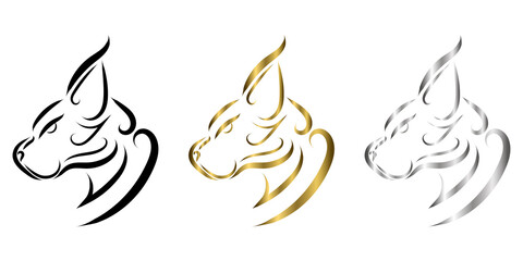 three color black gold and silver  line art of wildcat head. Good use for symbol, mascot, icon, avatar, tattoo, T Shirt design, logo or any design you want.
