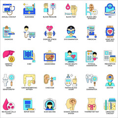 Health Checkup color collection flat icon set