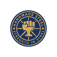 Obraz premium handmade steel factory logo design, circle emblem concept