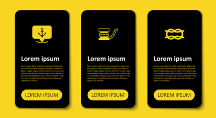 Set Nautical rope knots, Marine bollard with and Anchor. Business infographic template. Vector