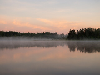 landscape with morning fog