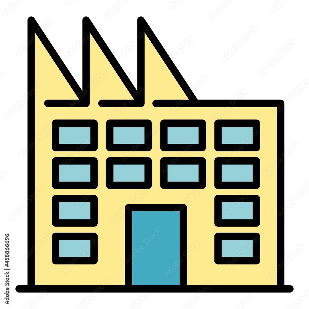 Poster factory building icon. outline factory building vector icon color flat isolated