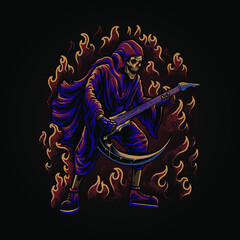 the grim reaper with guitar illustration