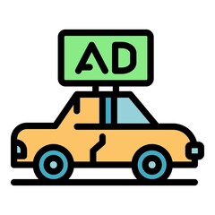 Fototapeta premium Advertising on the car roof icon. Outline advertising on the car roof vector icon color flat isolated