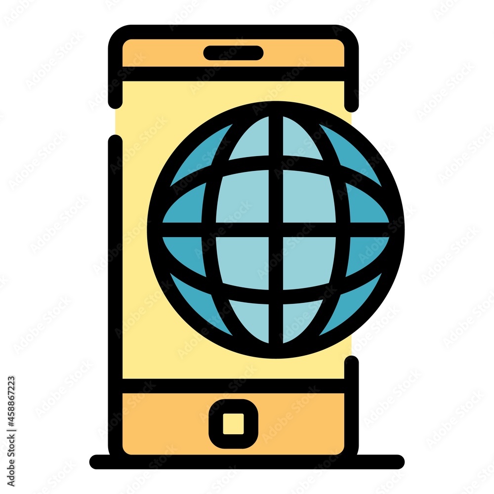 Aufkleber smartphone and globe icon. outline smartphone and globe vector icon color flat isolated