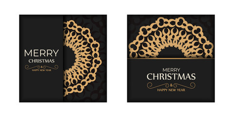 Holiday card Merry Christmas in black color with vintage orange ornament