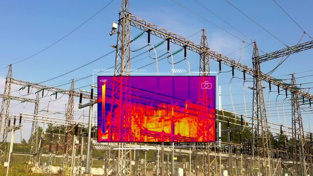 Thermal camera screen inspection of a electrical power plant- 3d animation
