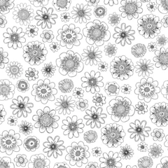 Poster Seamless monochrome vector pattern with hand drawn flowers isolated on white background. Floral design for print, card, fabric, wallpaper, textile © DarianaArt
