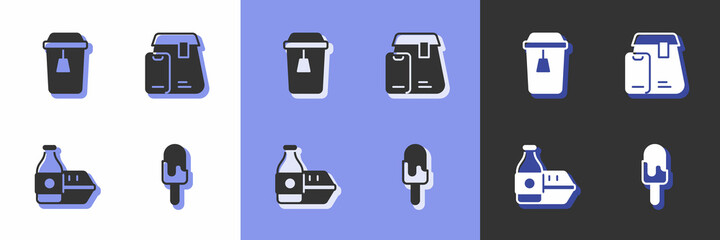 Set Ice cream, Cup of tea, Online ordering food and icon. Vector