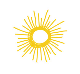 Hand drawn Illustration Sun. Doodle style element isolated on white background. Yellow Solar System Objects