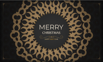 Greeting card Merry Christmas and Happy New Year black color with vintage orange ornament