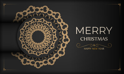 Black Merry Christmas card with luxury orange ornament