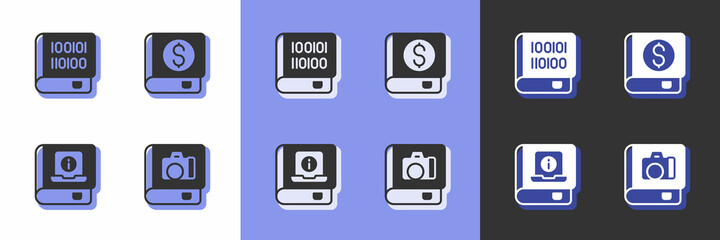 Set Photo album gallery, Books about programming, User manual and Financial book icon. Vector