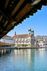 Luzern, Jesuitenkirche, Kapellbrücke, Wasserturm, Jesuitenplatz, Kirche, Reuss, Fluss,...