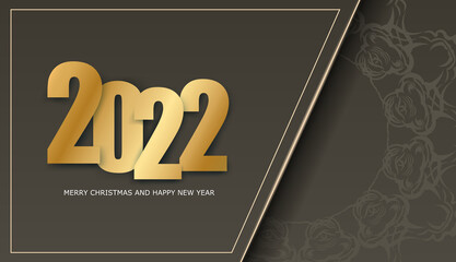 2022 Greeting Card Happy New Year Brown Color With Winter Light Pattern