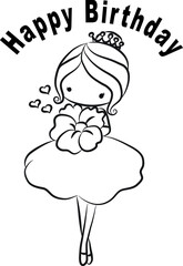 vector cartoon black and white girl happy birthday card
