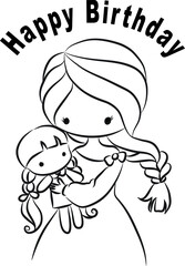 vector cartoon black and white girl happy birthday card