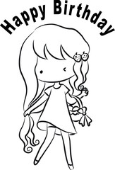vector cartoon black and white girl happy birthday card