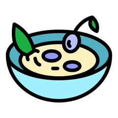 Obraz premium Bowl with olive oil icon. Outline bowl with olive oil vector icon color flat isolated