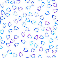 Watercolor Brush Heart Seamless Pattern Love Grange Hand Painted Design in Blue Color. Modern Grung Collage Background for kids fabric and textile