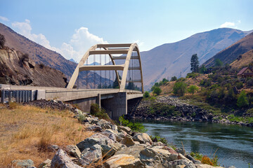The Time Zone Bridge crosses the Salmon River at Riggins, Idaho, USA