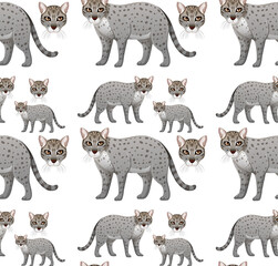 Seamless pattern with fishing cat in cartoon style