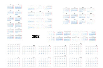 2022 Calendar template.Yearly planner stationery universal, classic design horizontal. Spanish