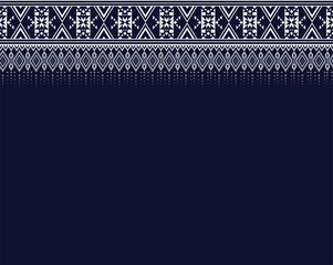Obraz premium Geometric ethnic texture embroidery design with Dark Blue background design, skirt,wallpaper,clothing,wrapping,Batik,fabric,sheet, multi shapes of triangle Vector, illustration texture.eps 