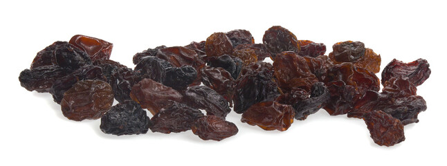 Raisins isolated on white background.