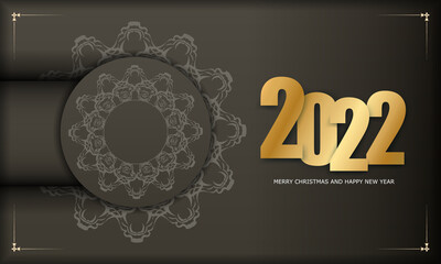 2022 Holiday card Merry Christmas and Happy New Year in Brown color with vintage light ornament