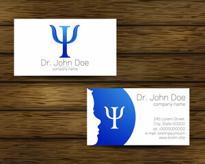 Psychology Vector Business Visit Card with Letter Psi Psy Modern logo Creative style on tree Background. Human Head Profile Silhouette Design concept. Brand company Set