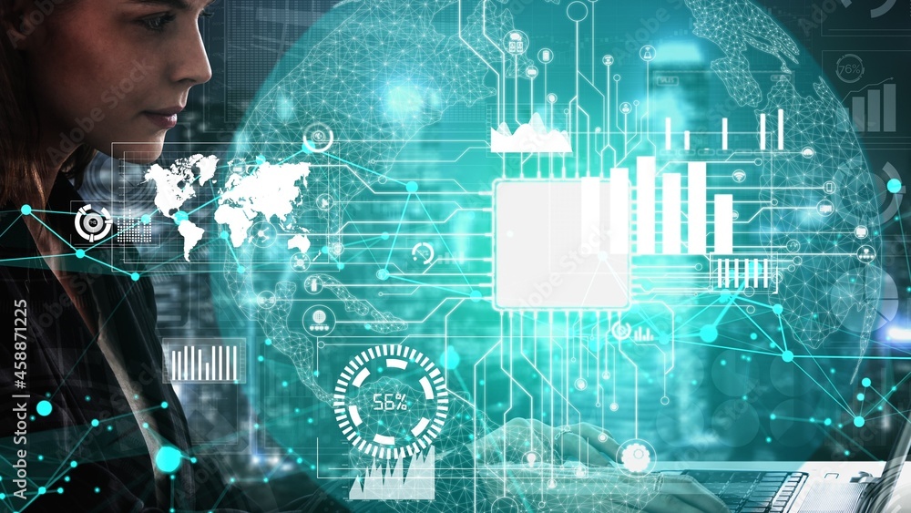 Poster conceptual business dashboard for financial data analysis . 3d render computer graphic .