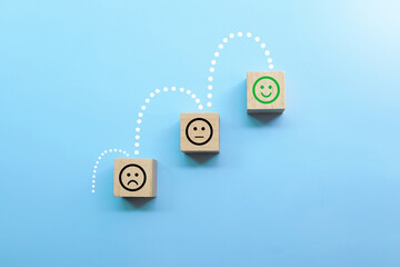 wooden cube with satisfation concept