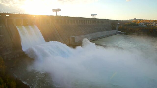 Water discharge at the Bratsk hydroelectric power station.
