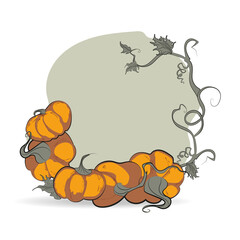 Sale, pumpkin frame for autumn mood. Halloween. Frame for sales in orange, white ang green colors. Isolated vector stock illustration