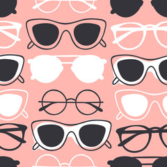 Hand drawn fashion illustration glasses. Creative ink art work. Actual vector seamless pattern with sunglasses