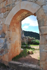 Montfort Castle. Qal'at al-Qurain or Qal'at al-Qarn - "Castle of the Little Horn" a ruined Crusader castle in the Upper Galilee region. Ruins of Monfort castle, Israel