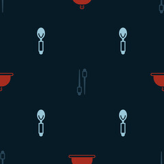 Set Covered with tray of food, Food chopsticks and Spoon on seamless pattern. Vector