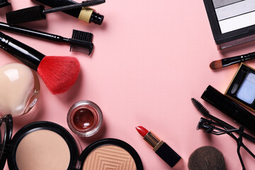 assortment of cosmetics for makeup lipstick powder eye shadow