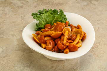Marinated mushroom - honey agaric in the bowl