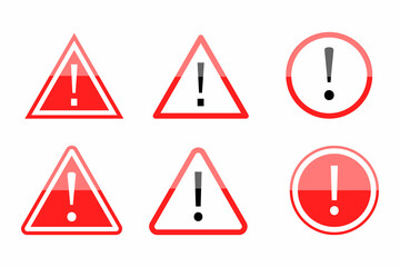 Red warning road signs. Red danger icon set. Road traffic. Triangle and circle mark. Vector illustration. Stock image. 