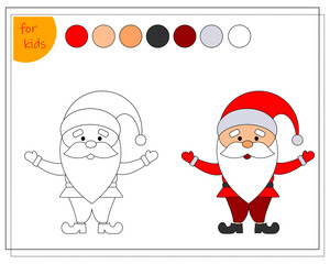 coloring book for children, cartoon santa with a sign. vector isolated on a white background
