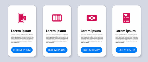 Set Shopping list, Stacks paper money cash, Barcode and Mobile shopping. Business infographic template. Vector