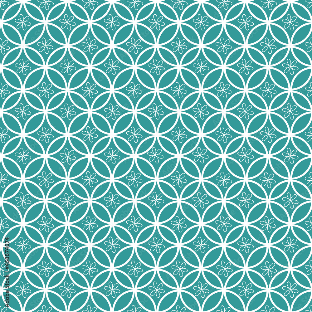 Poster teal and white flower repeat pattern background vector
