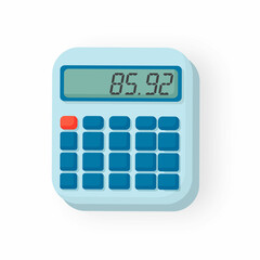 Electronic calculator with shadow in flat style. Digital keypad math isolated device