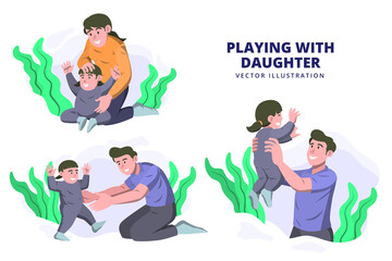 Playing with daughter - Activity Vector Illustration