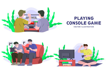 Playing Console Game - Activity Vector Illustration