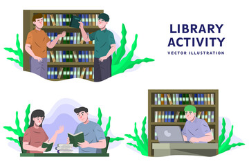 Library Activity - Activity Vector Illustration