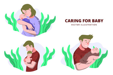 Caring for baby - Activity Vector Illustration